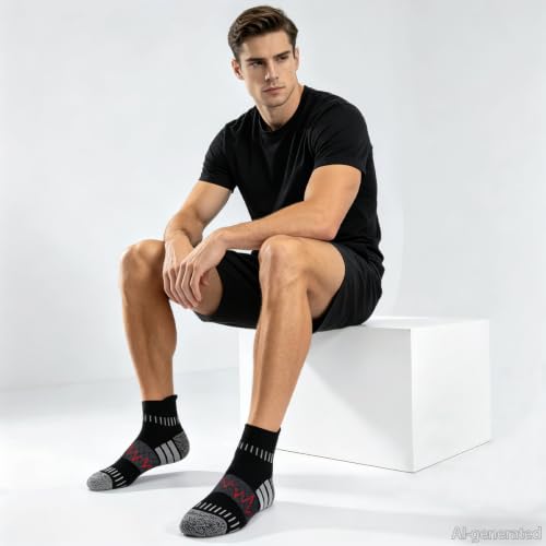 IRAMY Ankle Compression Socks for Women Men Cushioned Athletic Running Socks Plantar Fasciitis Relief 2/3/4/5/6 Pairs - color: Z-black/Red+black/White+black/Blue(5 Pairs), size: X-Large