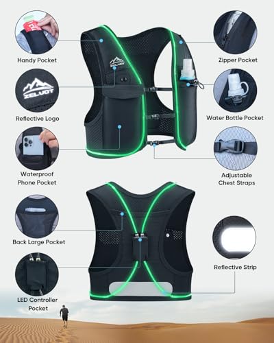 Zelvot Running Vest for Women Men, Touchscreen Phone Pocket - color: Reflective Black, size: X-Small-Small