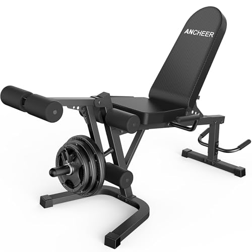 ANCHEER Leg Extension and Curl Machine, Adjustable Leg Workout Machine for Lower Body Training, 880LB Capacity Plate Loaded Leg Developer for Quads, Hamstrings & Glutes, Home Gym Equipment - color: Black