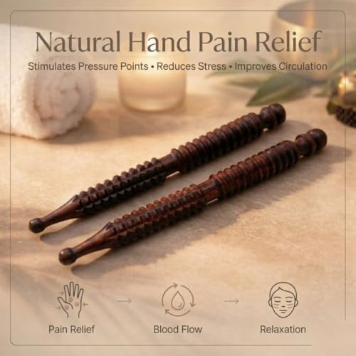Luvottica Wooden Acupressure Pen for Hand & Finger Massage, Acupuncture Therapy Tool for Pain Relief, Stress Relief, Improves Blood Circulation | Natural Wood Hand Roller (Set of 2)