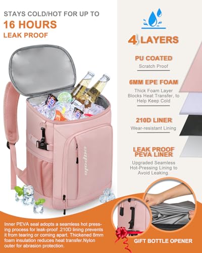 Capolo Cooler Backpack Insulated Leak Proof for Women Men Soft Cooler Bag - color: Pink, size: 36 Cans