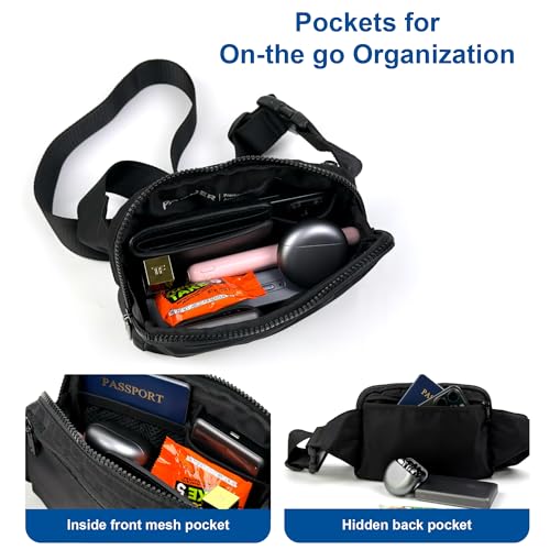 Pander Belt Bag Large 2L, Nylon Fanny Pack Purse for Women and Men with Adjustable Strap - color: Black Onyx