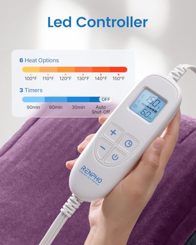 RENPHO Electric Heating Pad for Back with 6 Heat Levels, Christmas Gift - color: E-purple, size: 24"x33"