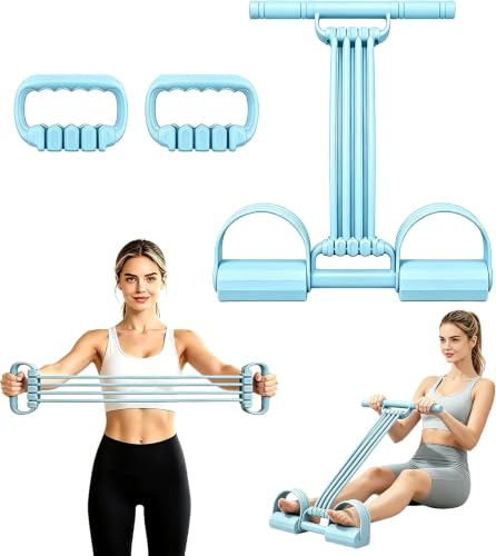 3-in-1 Adjustable Foot Pedal Resistance Band, 10 -Tube Elastic Band - color: Blue