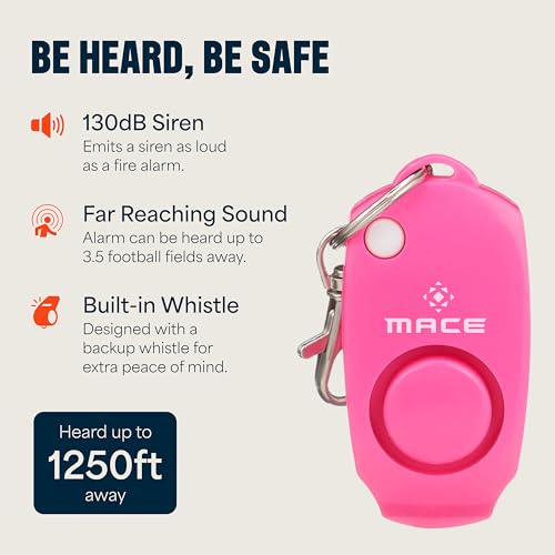 Mace Personal Safety Alarm - Loud 130db Siren, Built in Emergency Whistle, Easy On/Off Push Button Activation, Batteries Included, Personal Alarm for Women & Men - Neon Pink - color: Neon Pink (Alarm Only)
