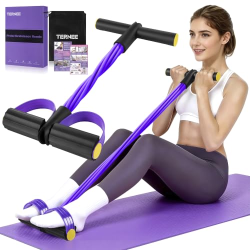 Pedal Resistance Band with Handle, Foot Pedal Resistance Band for Women, Multifunction Exercise Bands for Home Gym Full Body & Working Out - color: black/purple