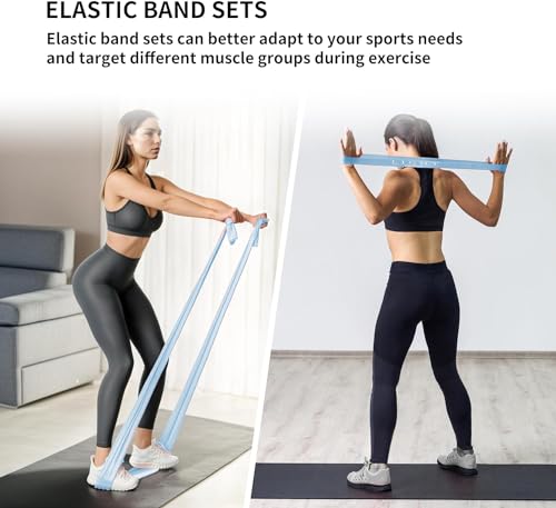 PROIRON Latex Resistance Bands Set 2-in-1, 6.6FT/4.9FT, for Pilates, Rehab - color: Blue/6.6FT+2FT/Medium