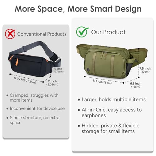 Large Crossbody Waist Bag Tactical Fanny Pack for Men Hip Bum Bag with Water Bottle Holder Adjustable Belt, Workout Traveling Casual Running Hiking Cycling - color: Green