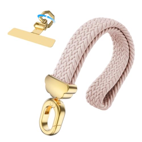 Stretchy Phone Wrist Strap, with 360° Rotatable Metal Tab - color: Pink