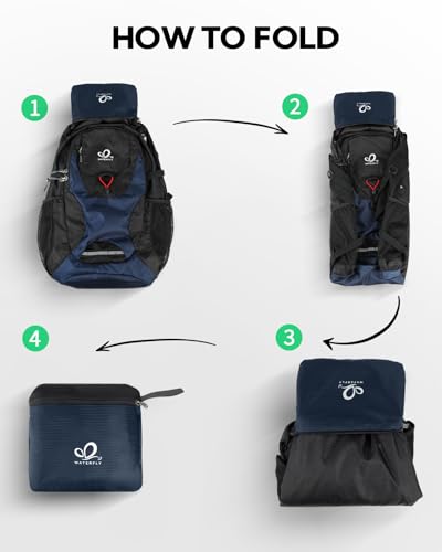 WATERFLY Lightweight Packable Hiking Backpack, 30L Day Pack - color: Blue & Black