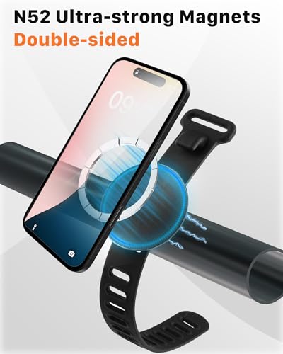 Magnetic Phone Mount for Stroller, Gym & Water Bottle - MagSafe Compatible Holder with Silicone Strap for Treadmill, Golf Cart, Peloton - Fits iPhone & All Phones
