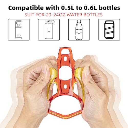 ROCKBROS Bike Water Bottle Holder Ultralight Bottle Cages with Screws Tool - color: Red-Yellow, size: Standard