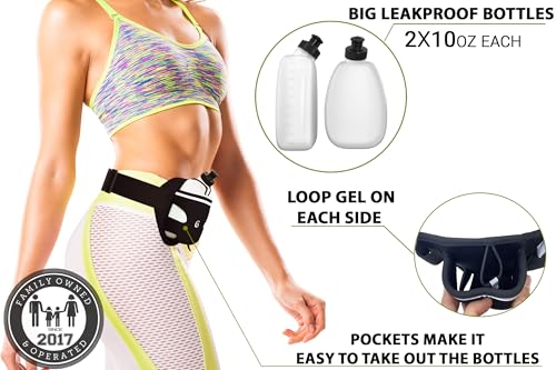 Hydration Running Belt with 2x10oz Bottles - Water Belts for Woman and Men - iPhone Belt for Any Phone Size - Fuel Marathon Waist Pouch for Runners - Jogging Cycling Biking - color: Turquoise, size: 15-24 inches