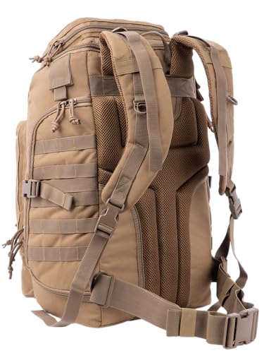 35L Tactical Backpack Military Rucksack MOLLE Quick-Access Flap EDC Pack for Hiking Camping Travel Work Bugout Emergency - color: Coyote Brown
