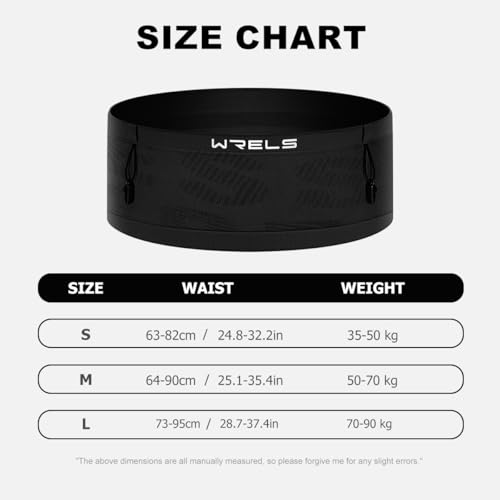 WRELS Slim Running Belt with Bib Number Clip,Elastic Phone Holder Fanny Pack for Women Men,Large Capacity Fitness Waist Pack Holds Water Bottle, Keys, Cards - color: Black-M