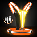 LED Reflective Vest Running Gear Set,USB Rechargeable Light Up Running Vest for Runners Night Walking with Waterproof Phone Bag,High Visibility Armband,Adjustable Waist&Shoulder for Men Women - color: Orange