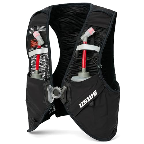 USWE Pace - Running Vest Hydration Pack with 2 x 500ml UltraFlask, Backpack for Men and Women - style: 8L, Black, Small