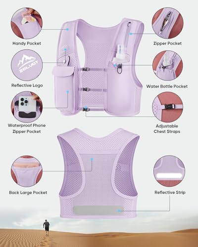 Zelvot Running Vest for Women Men, Touchscreen Phone Pocket - color: Purple, size: X-Small-Small