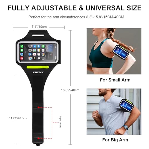 HAISSKY Running Armband with Zipper Pocket Sweatproof Running Phone Holder - color: Black(Upgraded Version,6.9")