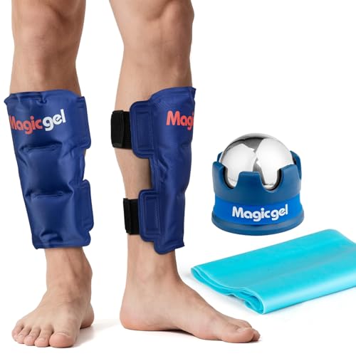 Shin Splint Relief: Hot & Cold Packs, Cryoball & Stretch Bands for Shin Splints | Hot & Cold Therapy for Leg Pain Relief | by Magic Gel - style: Shin Ice Pack Set