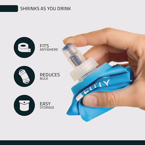 FITLY Soft Flask Running Water Bottle - Collapsible Hydration Flask - color: Blue, size: 8.5 Ounces