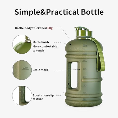 TOOFEEL 2.2 Liters Gym Big Sports Water Bottles for Men - Reusable BPA Free Plastic Clear Water Jug - Unique Water Bottles, Comfurtable to Touch and Easy to Clearn - Matte Olive Water Boottle - color: Matte Olive bottle, style: 74 oz water bottle