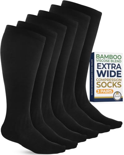 Pembrook® 3 Pairs Plus Size Compression Socks Wide Calf - Bamboo Viscose - color: All Black - 3 Pairs, size: X-Large