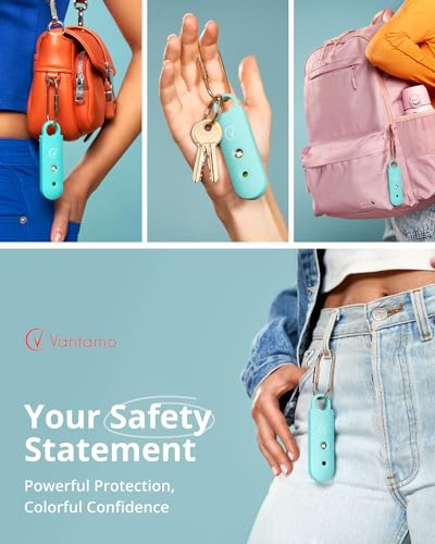 Vantamo Personal Alarm for Self Defense with Low Battery Notice, Strobe Light & Extra Loud 130 dB Double Speakers Safety Keychain Set for Women, Rechargeable Panic Button for Womens Self Defense - color: Aqua Marine