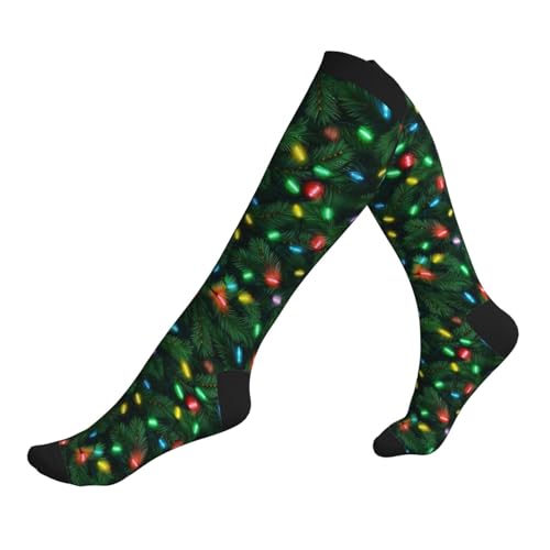 Compression Socks Knee High Support Socks Women Circulation Stockings for Athletic Running Cycling Flying - color: Christmas
