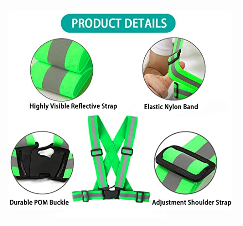 Running Reflective Vest Gear 3 Pack, Adjustable Safety Vest High Visible Reflective Belt Straps Night Walking Vest - color: Green,Blue,Grass Green