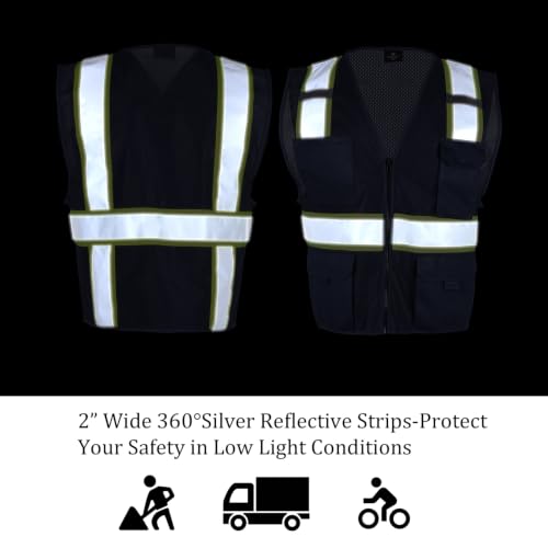 VENDACE Hi Vis Safety Reflective Mesh Vest for Men ANSI Class 2 High Visibility Vest with 8 Pockets and Zipper - color: Blue, size: X-Small