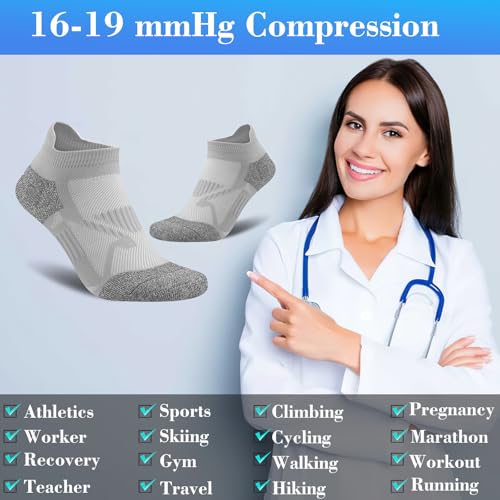 Gonii Womens Compression Ankle Socks，Athletic Running Cushioned Support Low Cut Socks 5-6 Pairs - color: 2 Black+2 White+2 Grey, size: 10-12