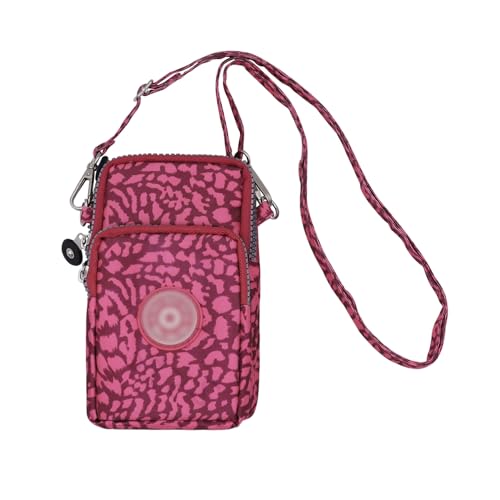 ZGMYC 3-Layers Cellphone Pouch Wristlet Purse Waterproof Sports Armband Shoulder Bag Wallet - color: Pink Leopard Print