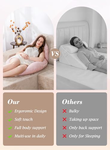 INSEN Wedge Pillow Set for Sleeping and After Surgery, Use for Acid Reflux, Reading and Relaxing, Headboard Pillow for Sitting in Bed, Pink Flower - color: Pink Flower