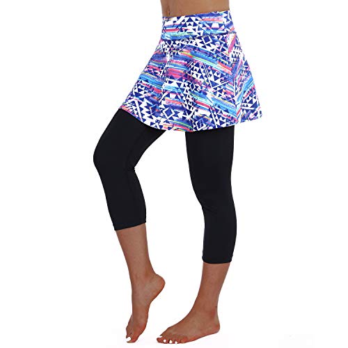 ANIVIVO Women Skirted Leggings Tennis Yoga Legging with Skirt - color: Colorful Skirt Capri, size: XX-Large