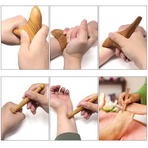 Honbay 2PCS Reflexology Tools Wood Body Massager Triangle Gua Sha Board Scraping Board Foot Massage Stick Tool Head Neck Hand Waist Calf Leg Foot Massager (Camphor Wood) - color: Camphor Wood