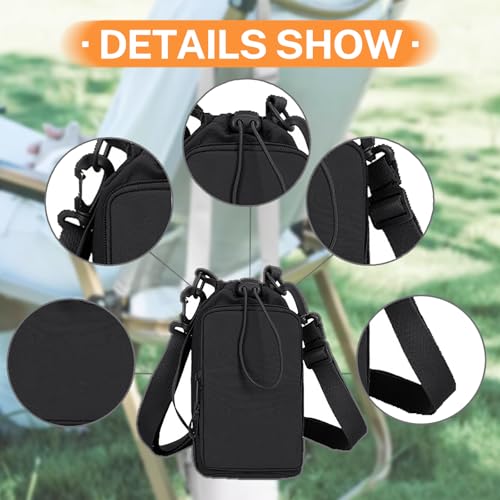 Water Bottle Holder with Phone Pocket for 40/32 oz,Water Bottle Holder/Sleeve with Adjustable Shoulder Strap and Charm. - color: Black