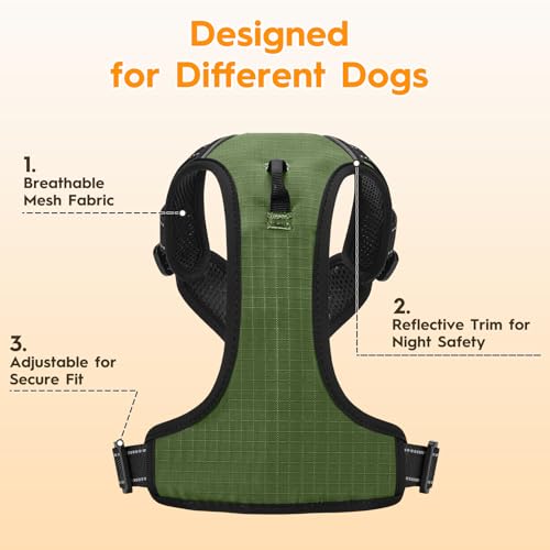 No Pull Dog Harness, No-Choke Soft Padded Reflective Dog Vest Harness with Front Clip & Top Handle, 2 Quick-Release Buckles, Adjustable for Small Medium Large Dogs - color: Army Green, size: X-Small