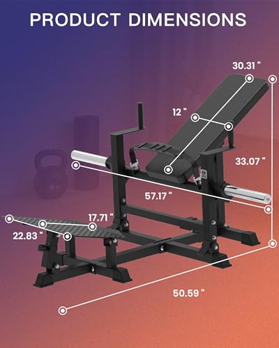 HVO Hip Thrust Machine, Adjustable Glute Bridge Machine, Plate Loaded - color: Black