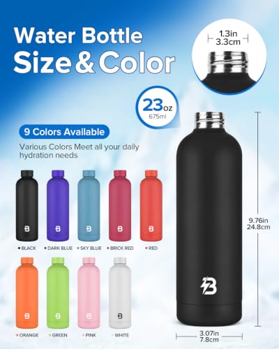 Stainless Steel Insulated Water Bottle no straw for Travel, Gym, 23oz, Black - color: Black, size: 23 Ounces