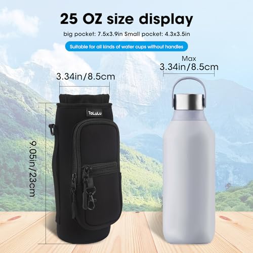 ToLuLu 25/32/40oz Water Bottle Carrier Bag Pocket,Insulated Neoprene Adjustable Shoulder Strap Water Bottle Pouch Case, Crossbody Water Bottle Holder Sling Sleeve for Men Women Adults - color: Black, size: 25 OZ