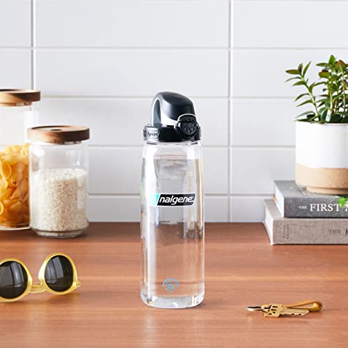 Nalgene 24 oz On The Fly Lock-Top Water Bottle, Clear w/Black - color: Clear with Black, size: 24 Ounces
