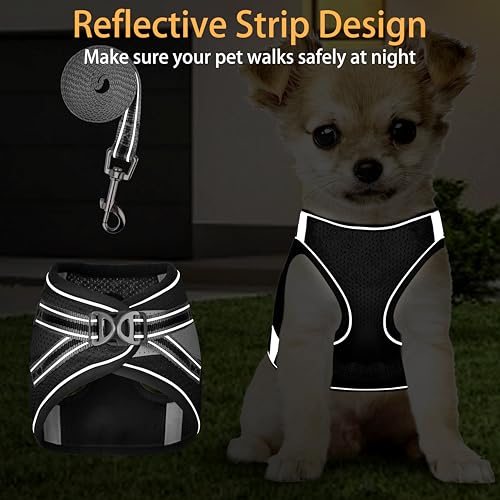 Cat Harness and Leash Set, Adjustable Soft Vest with Reflective Strap - color: black-2, size: Large(chest:16''-20'')