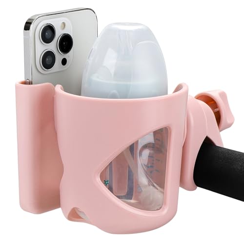 Accmor Stroller Cup Holder, Universal Cup Holder for Walker Wheelchair Bike Scooter, 360° Rotatable Stroller Cup Holder Attachment Walker Wheelchair Accessory - color: Cup Phone Holder-Pink