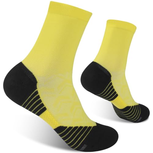 NIcool Cycling Socks For Men, 1/3 Pairs Bright Seamless Compression Running Crew Socks Youth Cushioned Tennis Quarter Socks - color: 1 Pair Yellow