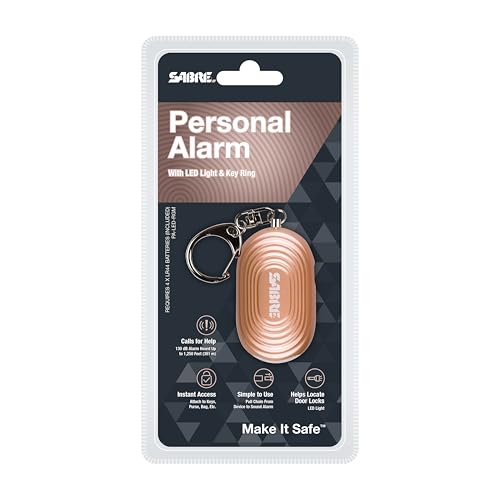 SABRE 2-in-1 Personal Alarm with LED Light, 130dB Personal Safety Siren, Snap Hook for Instant Access, 1,250 Foot (381 Meters) Range, Compact Design for Easy Attachment to Purse, Bag, or Keys - color: Rose Gold Alarm