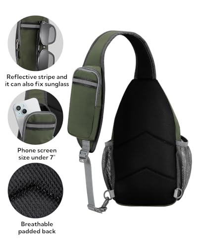 WATERFLY Crossbody Sling Backpack Sling Bag Travel Hiking Daypack - color: Dark Green