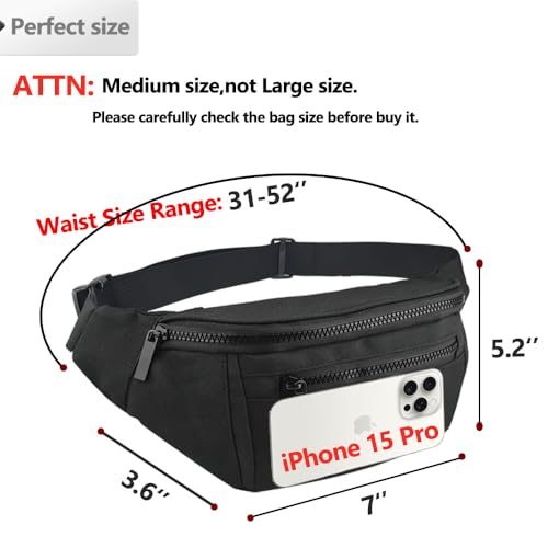 AIKENDO Fanny Pack for Men Women, Crossbody Waist Bag Pack Phone Bag - color: Black