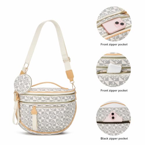 Makes Checkered Crossbody Bag Bum Bag for Women with Pouch - color: Beige Trianglehollow