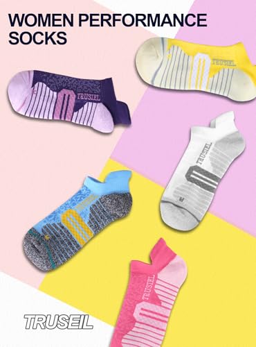 Trusiel Ankle Compression Socks for Women Running Moisture Wicking 5 Pairs - color: Pink Blue Yellow White Purple, size: 9.5-12